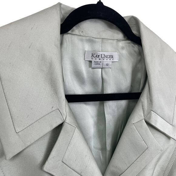 Kay Unger Silk Blend Jewel Button Front Formal Evening Blazer Jacket Green 10 - Picture 3 of 7